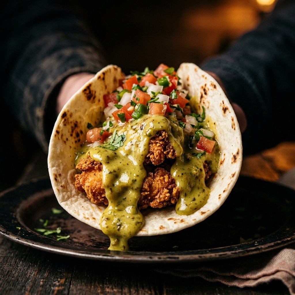 Torchy's Trailer Park Taco served Trashy Style with green chile queso
